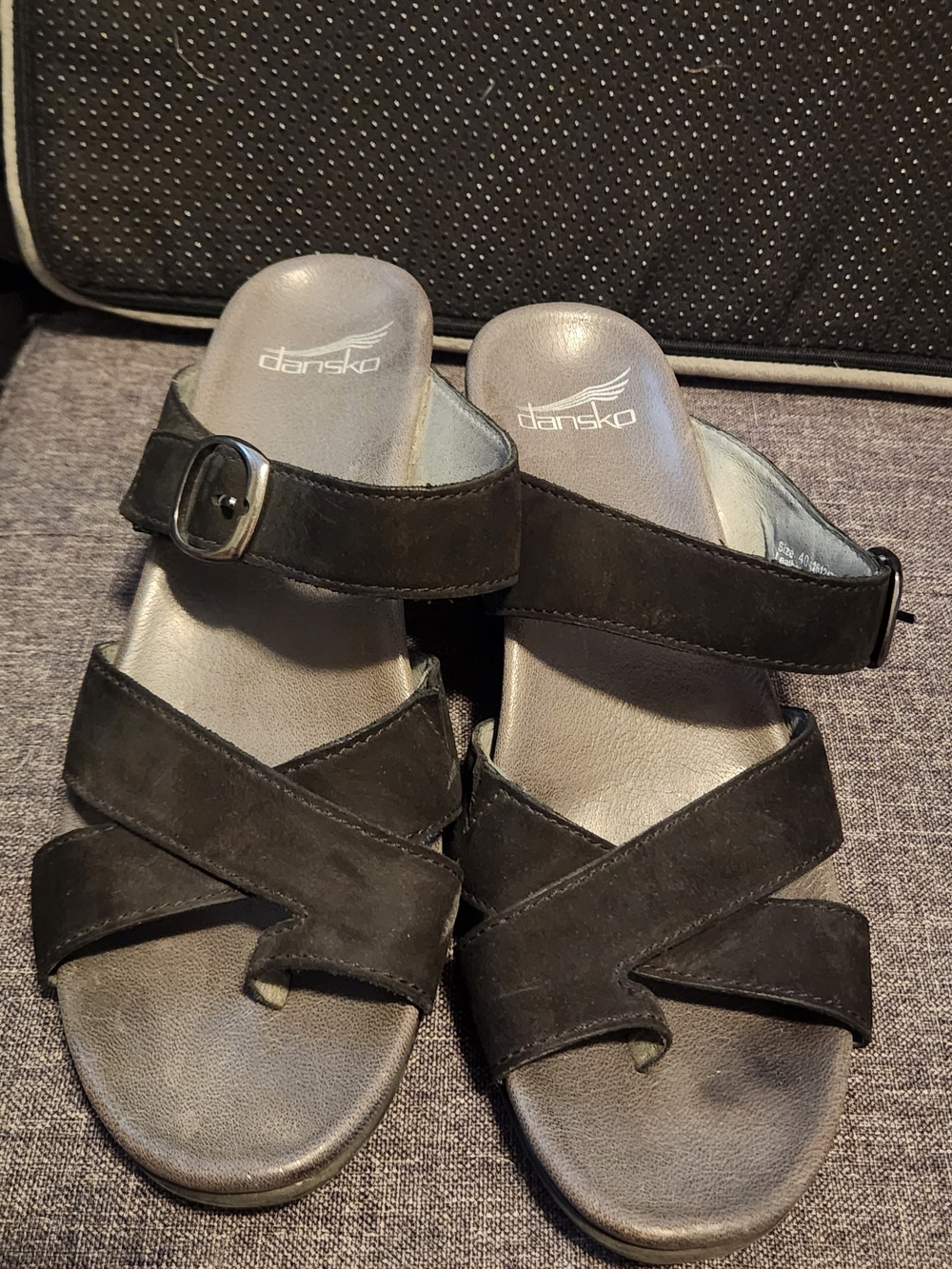 Dansko Black Leather Crisscross Strap Sandals